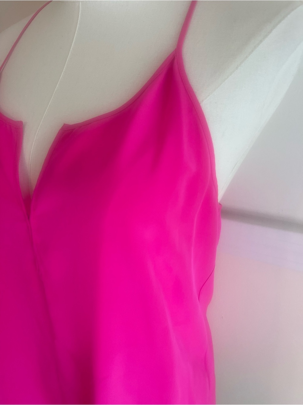 Rory Beca Hot Pink 100% Silk V-Notch Spaghetti Strap Cami